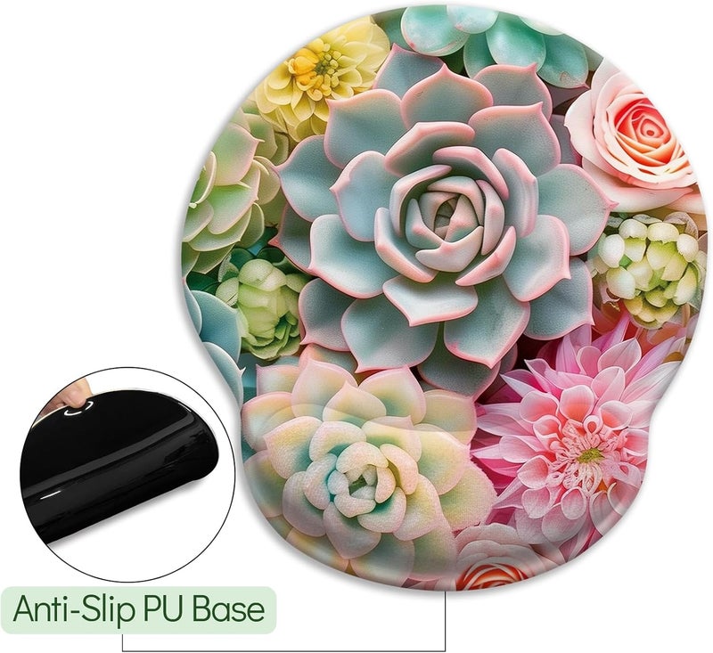 LIMKRIAN Succulents Ergonomic Mouse Pad with Wrist Rest, Gaming Mouse Pad with Wrist Support, Funny Computer Mousepad with Non-Slip Pain Relief PU Base, Cute Office Desk Accessories Decor Supplies - Image 5